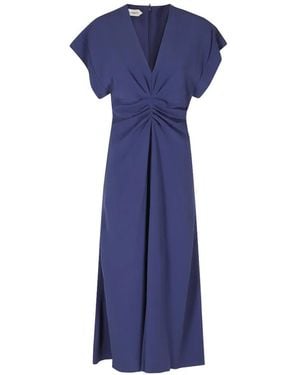 Alberta Ferretti Gathered V-Neck Midi Dress - Blue