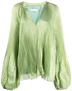 Jonathan Simkhai Silk-Blend V-Neck Pleated Top - Green