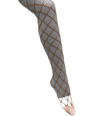 August Barron Fishnet-Overlay Ribbed-Knit Tights - Grey