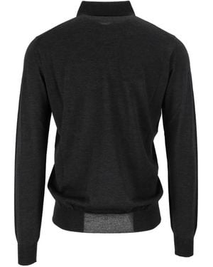 FILIPPO DE LAURENTIIS Long-Sleeve Fine-Knit Polo Shirt - Black