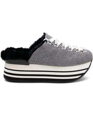 Hogan Mules Con Plataforma Y Cordones - Negro