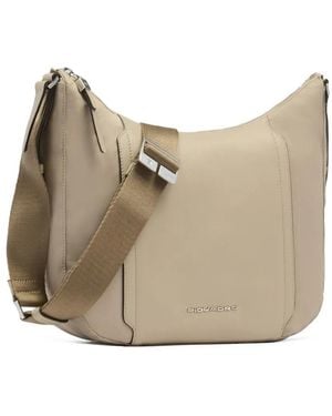 Piquadro Panelled Logo-Lettering Shoulder Bag - Natural