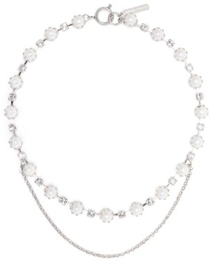 Justine Clenquet Pearl Crystal Rolo Chain Necklace - White