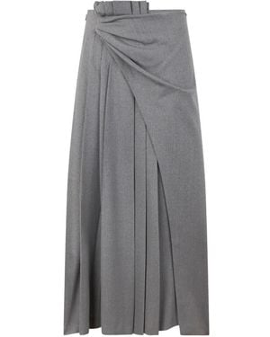 Alberta Ferretti Draped Pleated Maxi Skirt - Grey