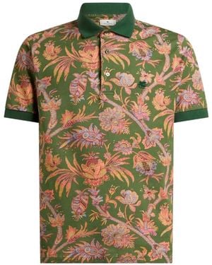 Etro Cotton Piqué Polo Shirt With Floral Paisley Motif - Green