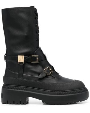 Fendi Delfina Leather Biker Boots - Black