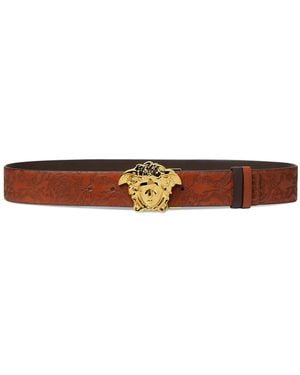 Versace La Medusa-Buckle Leather Belt - White