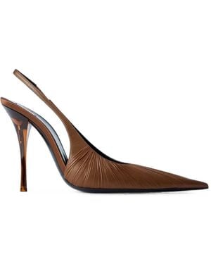 Saint Laurent Textured Pointed-Toe Slingback Pumps - Brown