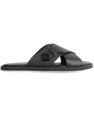 Fendi Ff Logo Crossover Strap Sandals - Black