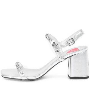 Moschino Love Heart-Stud Laminated Leather Sandals - White