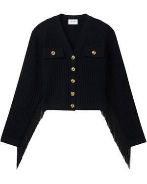 St. John Fringe-Detail Ribbed Knit Jacket - Black