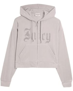 Juicy Couture Rhinestone-Embellished Cropped Hoodie - White