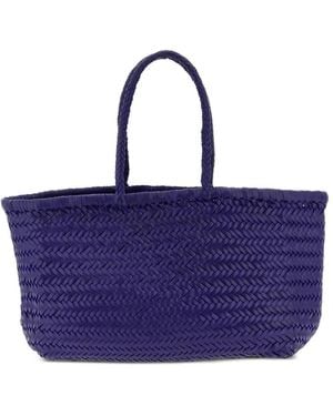 Dragon Diffusion Large Bamboo Triple Jump Chevron-Weave Shoulder Bag - Blue