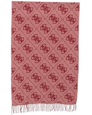 Guess Logo-Pattern Fringed Scarf - Red