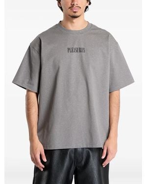 Pleasures Logo-Print T-Shirt - Grey