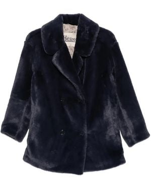 Herno Double-Breasted Faux-Fur Coat - Blue