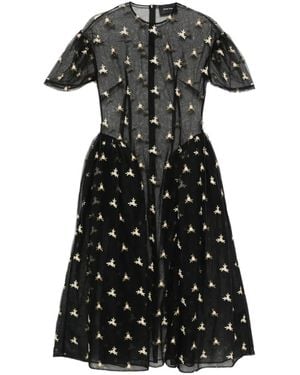Simone Rocha Floral-Embroidered Puff-Sleeve Dress - Black