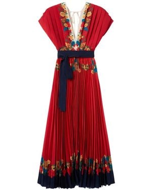 La DoubleJ Floral Print Pleated Dress - Red