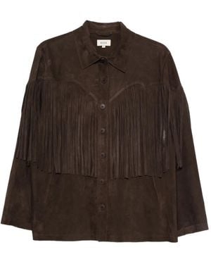 Diega Fringed-Detail Suede Shirt - Brown