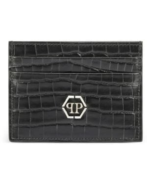 Philipp Plein Logo-Plaque Leather Card Holder - Black