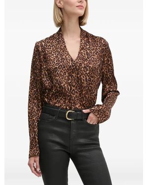 Joseph Ribkoff V-Neck Animal-Pattern Blouse - Brown