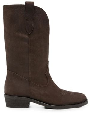 Via Roma 15 Embroidered-Detail Western-Style Boots - Brown