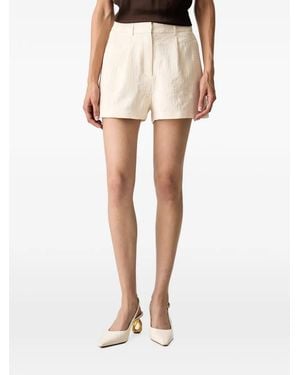 Morgan Palm-Embroidered Pleated Shorts - Natural