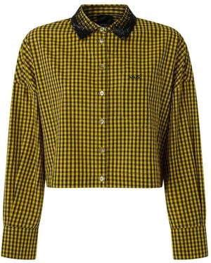 Pinko Cropped Check Shirt With Jewel Collar - Green