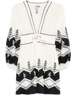 Scarlett Poppies Embroidered V-Neck Mini Dress - White