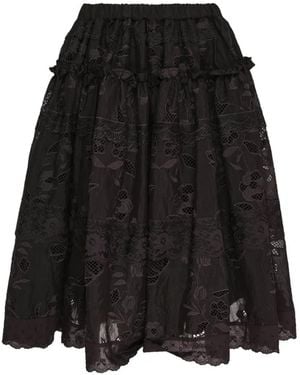 Caroline Hu Embroidered Ruched Skirt - Black