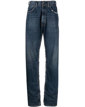 Maison Margiela Logo-Patch Ripped-Detailing Wide-Leg Jeans - Blue