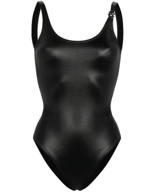 Palm Angels Monogram-Plaque Swimsuit - Black
