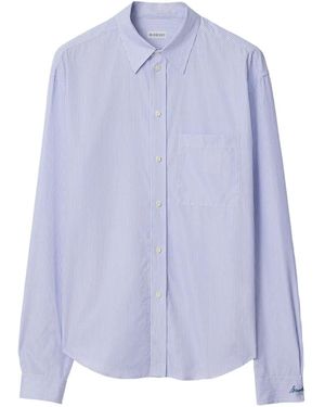 Burberry Regular Fit Striped Cotton Poplin Shirt - Purple