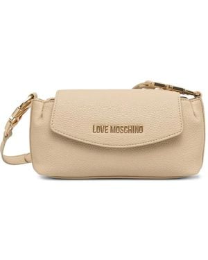 Love Moschino Logo-Plaque Pebbled Cross Body Bag - Natural
