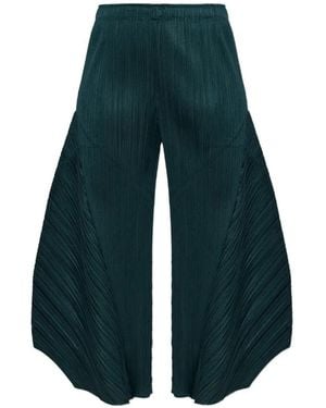 Pleats Please Issey Miyake Pleated Cropped Trousers - Blue