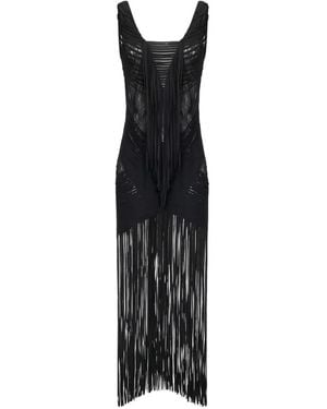 Elisabetta Franchi Ribbon V-Neck Maxi Dress - Black
