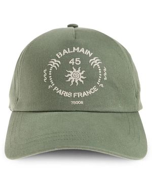 Balmain Logo Print Cap Hat - Green