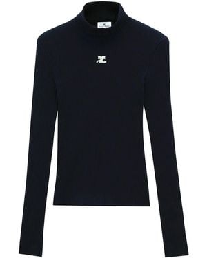 Courreges Logo-Patch Mock-Neck Jumper - Blue