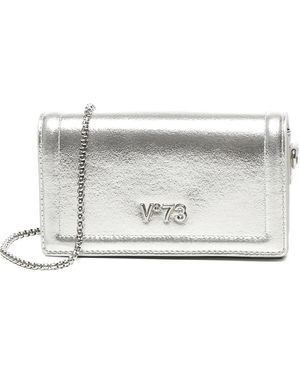 V73 Metallic-Effect Flap Shoulder Bag - Gray