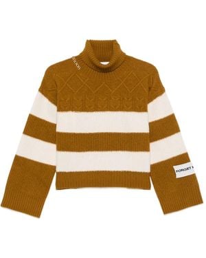 Erika Cavallini Semi Couture Gestreifter Pullover Mit Zopfmuster - Mettallic