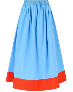 Rosie Assoulin Shirred Poplin Midi Skirt - Blue