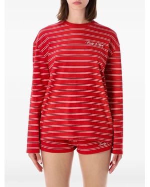 Sporty & Rich Sporty &Amp Rich Striped Long-Sleeved Cotton T-Shirt With Relaxed Fit - Red
