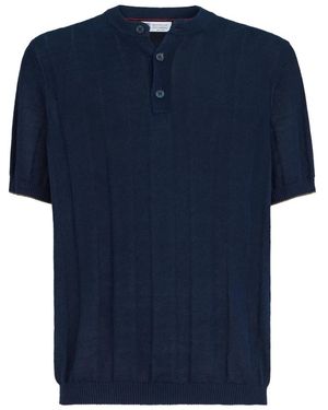 Brunello Cucinelli Linen And Cotton Blend Turtle-Neck Jumper - Blue