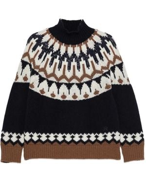 ERMANNO FIRENZE Fair Isle-Intarsia High-Neck Knit - Black