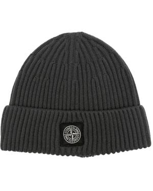 Stone Island Ribbed wool beanie - Negro