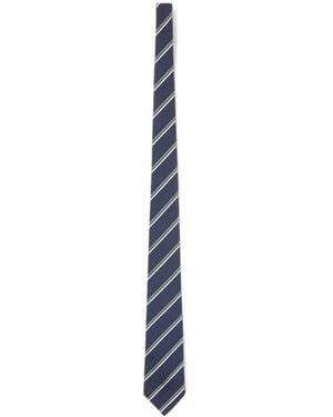 Kiton Diagonal-Stripe Silk Tie - White