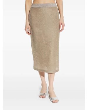 Tory Burch Metallic Midi Skirt - Natural