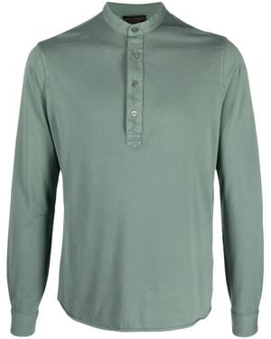Dell'Oglio Band-Collar Cotton Polo Shirt - Green