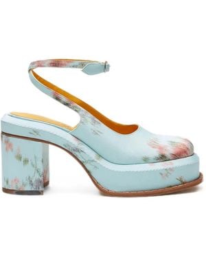 LILI CURIA Nico Floral-Print Heeled Mules - Blue