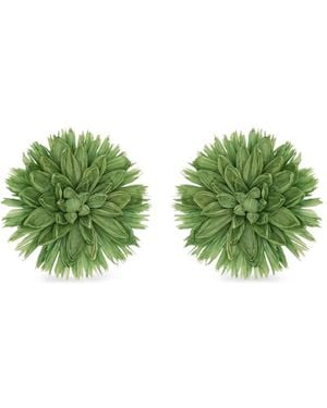 Oscar de la Renta Flower Raffia Earrings - Green